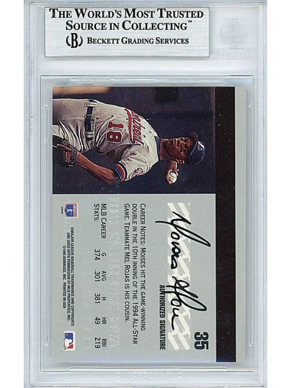 Moises Alou Expos Signed 1995 Studio Baseball Card Beckett BAS Autograph Slabbed